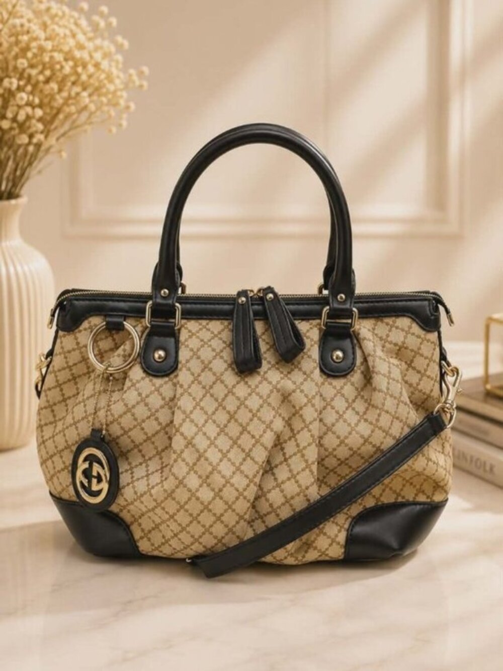 Authentic Gucci Sukey GG Canvas Medium Satchel Crossbody Bag